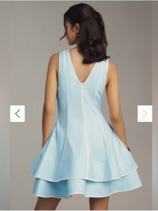 Anthropologie Dresses & Skirts - Maeve Linen Blend Blue V‑Neck Layered Hem Mini Dress